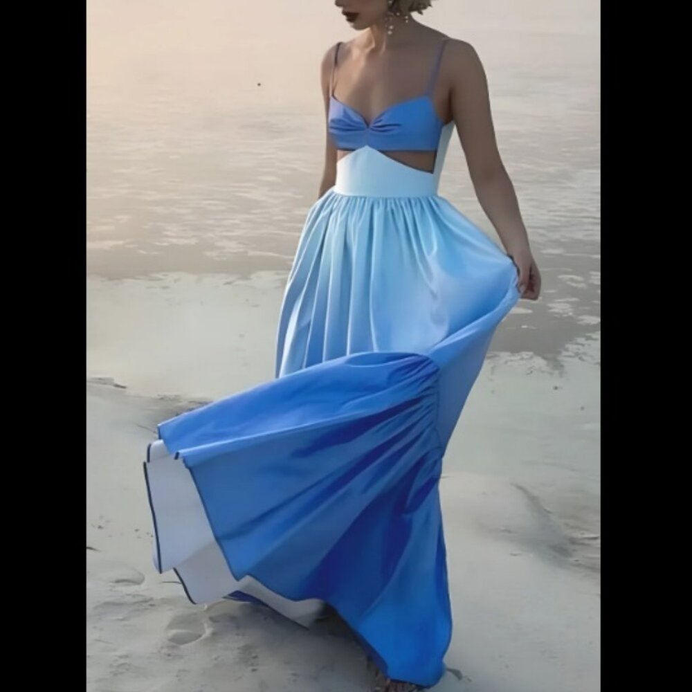 Commense Blue Ombre Backless Cutout Cami Maxi Dress with Tags Sz L - Picture 2 of 16